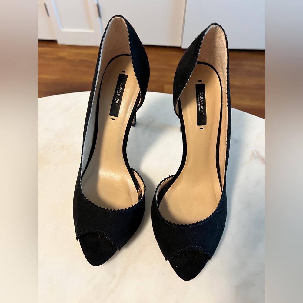 ZARA Black Suede Open Toe High Heels
